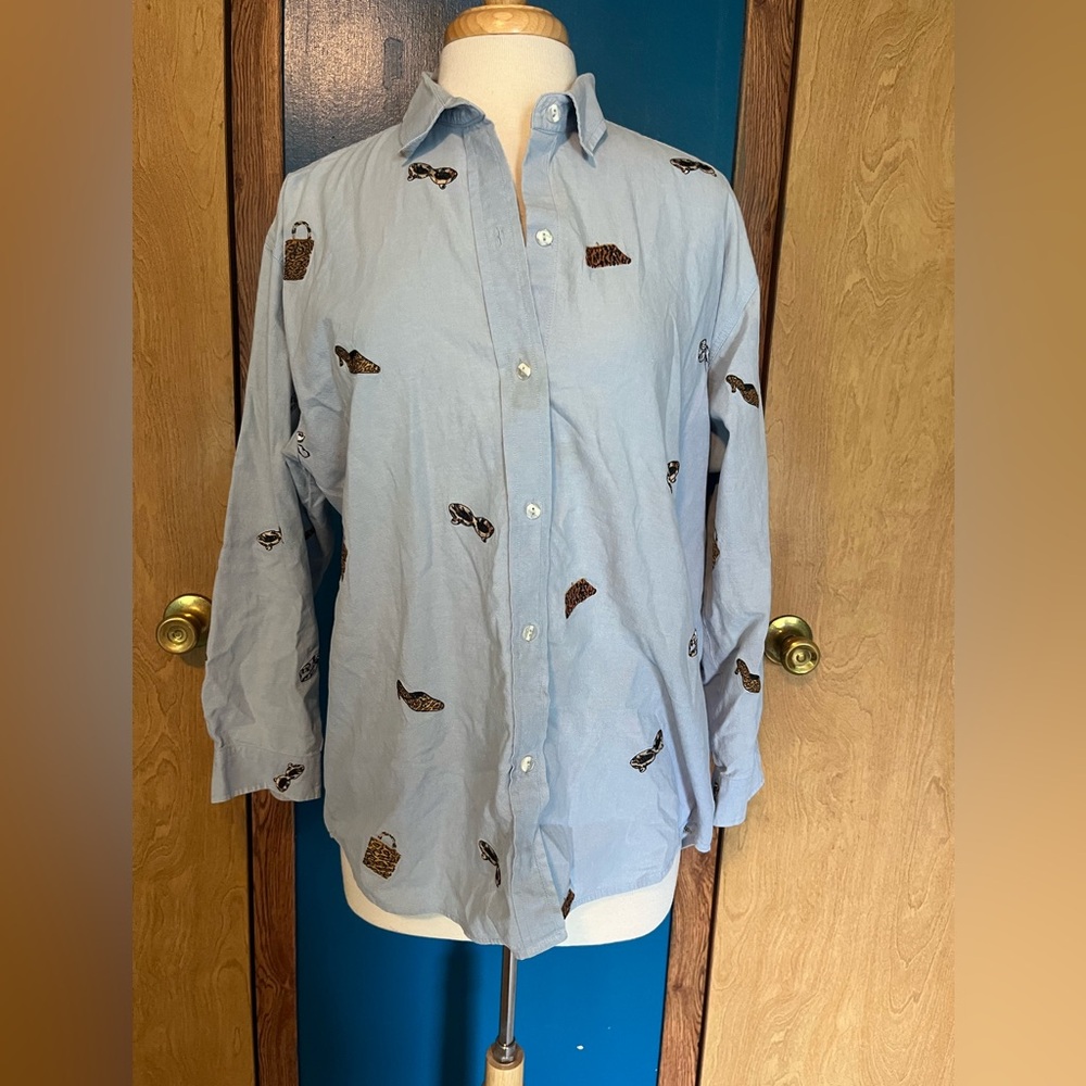 Embroidered Chambray Oversized Button Up
